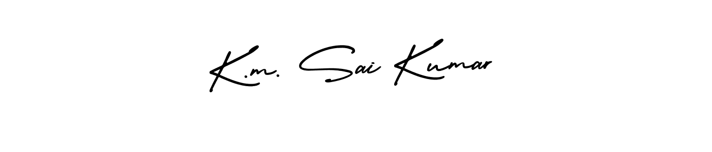 How to Draw K.m. Sai Kumar signature style? AmerikaSignatureDemo-Regular is a latest design signature styles for name K.m. Sai Kumar. K.m. Sai Kumar signature style 3 images and pictures png