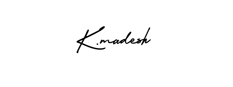 You should practise on your own different ways (AmerikaSignatureDemo-Regular) to write your name (K.madesh) in signature. don't let someone else do it for you. K.madesh signature style 3 images and pictures png