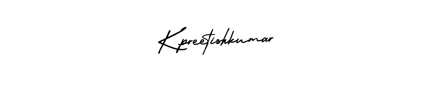 You should practise on your own different ways (AmerikaSignatureDemo-Regular) to write your name (K.preetishkumar) in signature. don't let someone else do it for you. K.preetishkumar signature style 3 images and pictures png