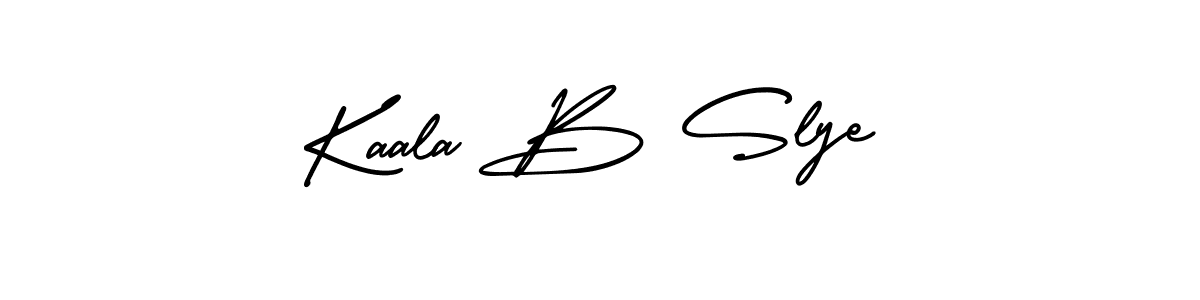 You should practise on your own different ways (AmerikaSignatureDemo-Regular) to write your name (Kaala B Slye) in signature. don't let someone else do it for you. Kaala B Slye signature style 3 images and pictures png