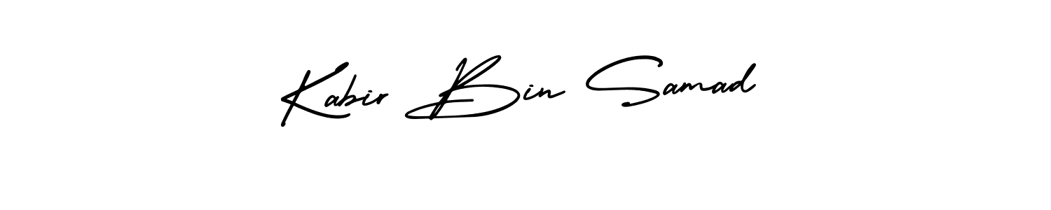 This is the best signature style for the Kabir Bin Samad name. Also you like these signature font (AmerikaSignatureDemo-Regular). Mix name signature. Kabir Bin Samad signature style 3 images and pictures png