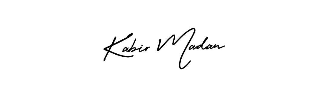 You should practise on your own different ways (AmerikaSignatureDemo-Regular) to write your name (Kabir Madan) in signature. don't let someone else do it for you. Kabir Madan signature style 3 images and pictures png