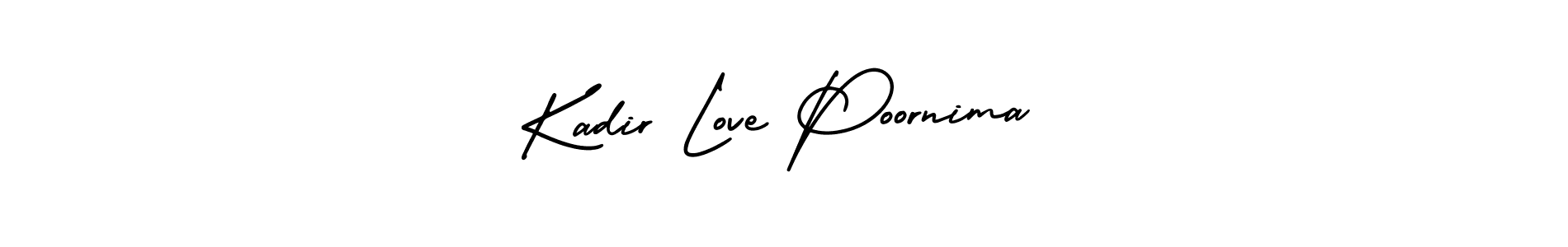 The best way (AmerikaSignatureDemo-Regular) to make a short signature is to pick only two or three words in your name. The name Kadir Love Poornima include a total of six letters. For converting this name. Kadir Love Poornima signature style 3 images and pictures png