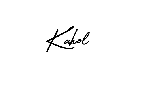 You should practise on your own different ways (AmerikaSignatureDemo-Regular) to write your name (Kahol) in signature. don't let someone else do it for you. Kahol signature style 3 images and pictures png