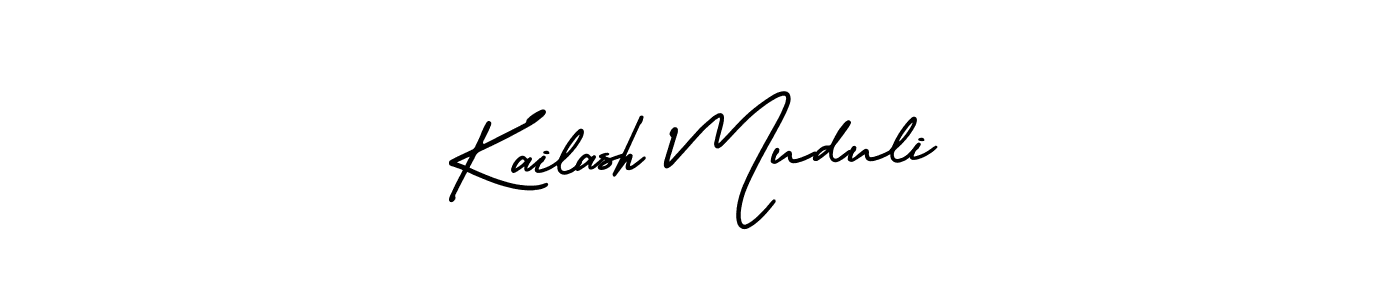 You should practise on your own different ways (AmerikaSignatureDemo-Regular) to write your name (Kailash Muduli) in signature. don't let someone else do it for you. Kailash Muduli signature style 3 images and pictures png