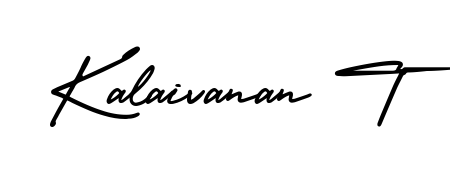 The AmerikaSignatureDemo-Regular handwriting style adds charm and authenticity to name Kalaivanan T. A wonderful choice for personal thank-you notes. Kalaivanan T signature style 3 images and pictures png