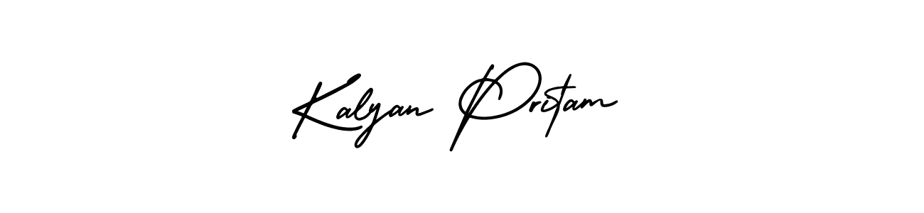 The best way (AmerikaSignatureDemo-Regular) to make a short signature is to pick only two or three words in your name. The name Kalyan Pritam include a total of six letters. For converting this name. Kalyan Pritam signature style 3 images and pictures png