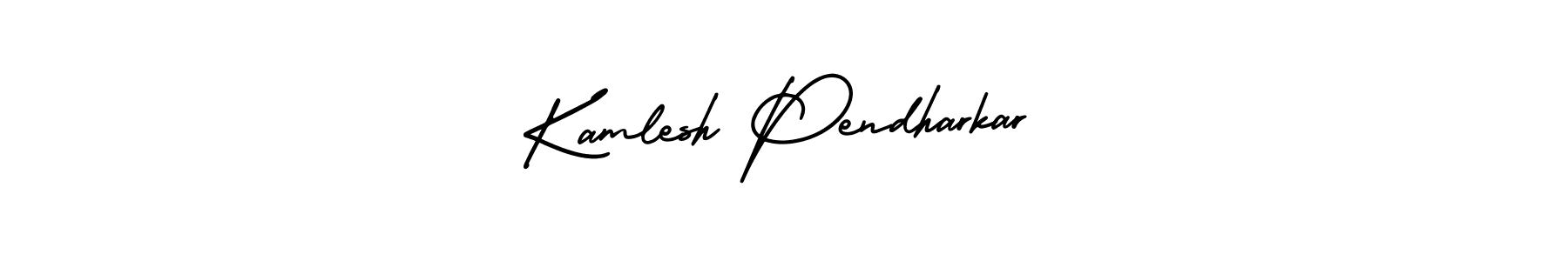 You should practise on your own different ways (AmerikaSignatureDemo-Regular) to write your name (Kamlesh Pendharkar) in signature. don't let someone else do it for you. Kamlesh Pendharkar signature style 3 images and pictures png