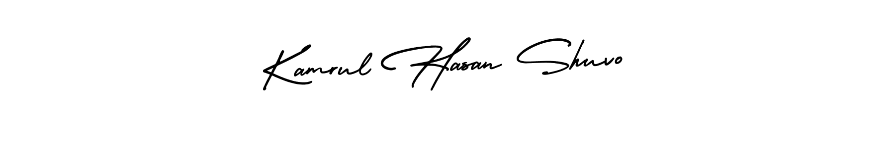 The best way (AmerikaSignatureDemo-Regular) to make a short signature is to pick only two or three words in your name. The name Kamrul Hasan Shuvo include a total of six letters. For converting this name. Kamrul Hasan Shuvo signature style 3 images and pictures png