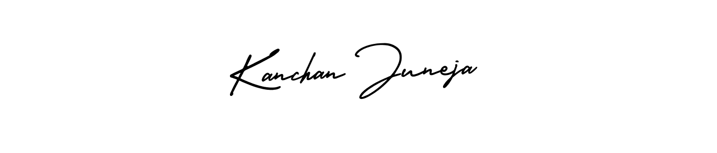 This is the best signature style for the Kanchan Juneja name. Also you like these signature font (AmerikaSignatureDemo-Regular). Mix name signature. Kanchan Juneja signature style 3 images and pictures png