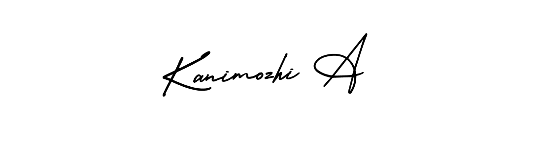 How to make Kanimozhi A name signature. Use AmerikaSignatureDemo-Regular style for creating short signs online. This is the latest handwritten sign. Kanimozhi A signature style 3 images and pictures png