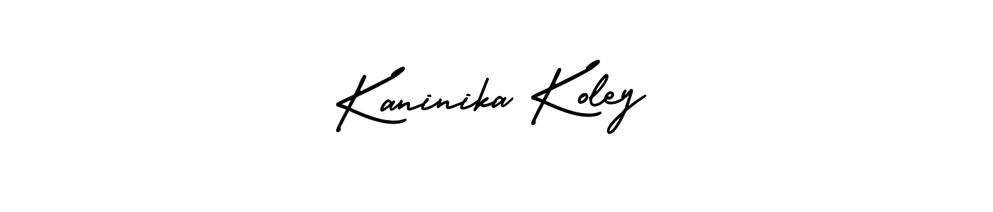 The best way (AmerikaSignatureDemo-Regular) to make a short signature is to pick only two or three words in your name. The name Kaninika Koley include a total of six letters. For converting this name. Kaninika Koley signature style 3 images and pictures png