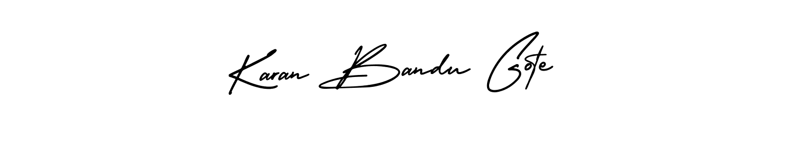 You should practise on your own different ways (AmerikaSignatureDemo-Regular) to write your name (Karan Bandu Gote) in signature. don't let someone else do it for you. Karan Bandu Gote signature style 3 images and pictures png