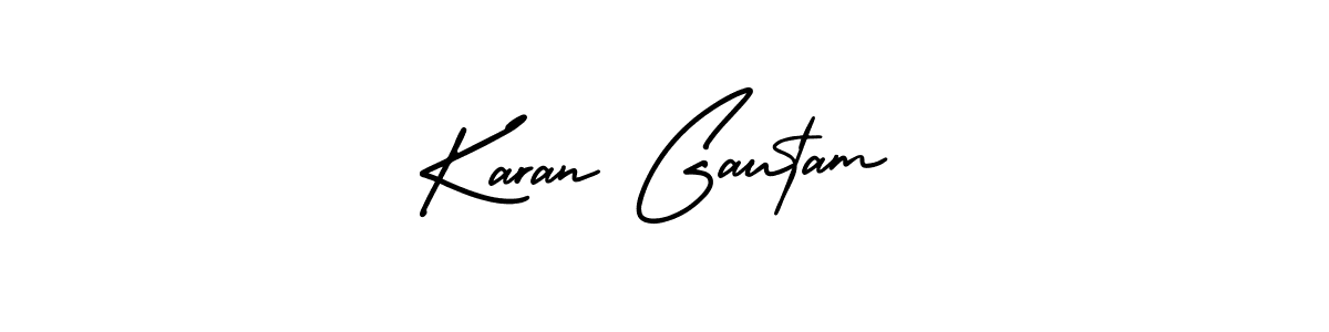 You should practise on your own different ways (AmerikaSignatureDemo-Regular) to write your name (Karan Gautam) in signature. don't let someone else do it for you. Karan Gautam signature style 3 images and pictures png