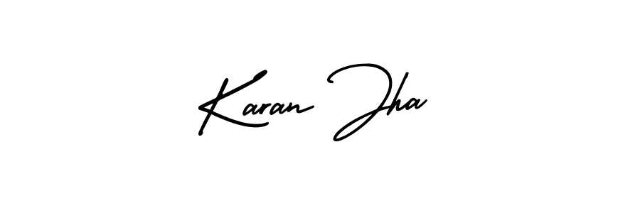 You should practise on your own different ways (AmerikaSignatureDemo-Regular) to write your name (Karan Jha) in signature. don't let someone else do it for you. Karan Jha signature style 3 images and pictures png
