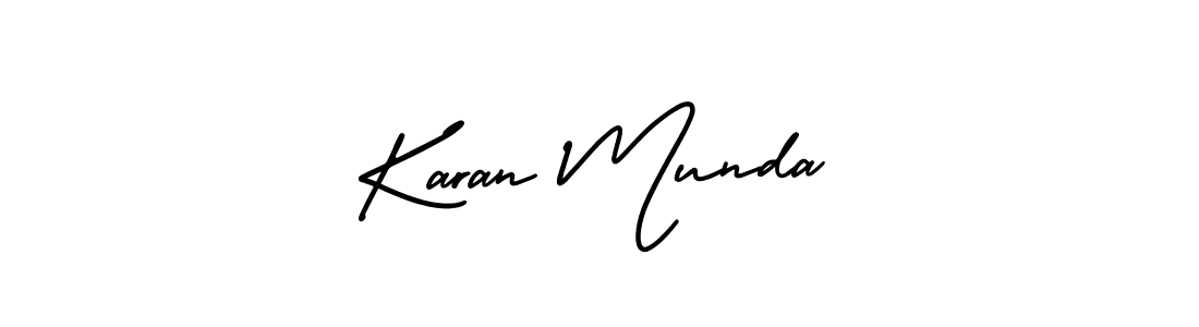 You should practise on your own different ways (AmerikaSignatureDemo-Regular) to write your name (Karan Munda) in signature. don't let someone else do it for you. Karan Munda signature style 3 images and pictures png