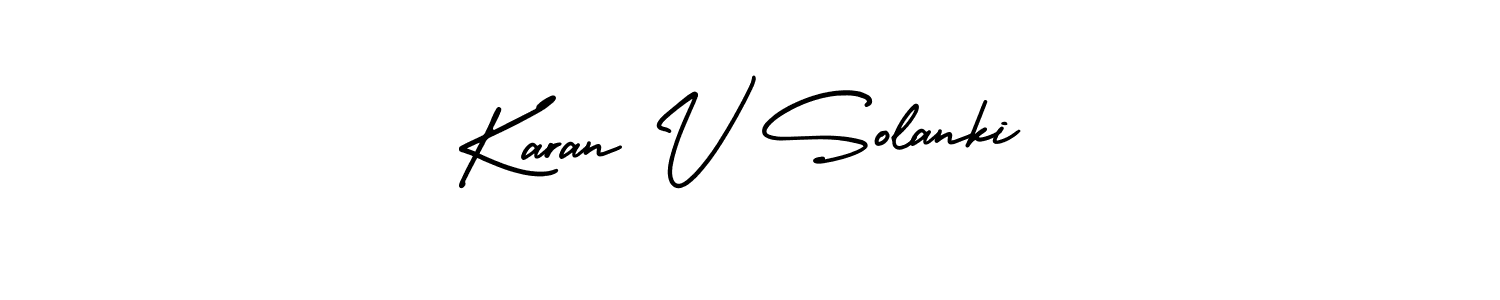 You should practise on your own different ways (AmerikaSignatureDemo-Regular) to write your name (Karan V Solanki) in signature. don't let someone else do it for you. Karan V Solanki signature style 3 images and pictures png