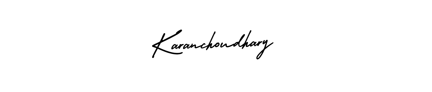This is the best signature style for the Karanchoudhary name. Also you like these signature font (AmerikaSignatureDemo-Regular). Mix name signature. Karanchoudhary signature style 3 images and pictures png