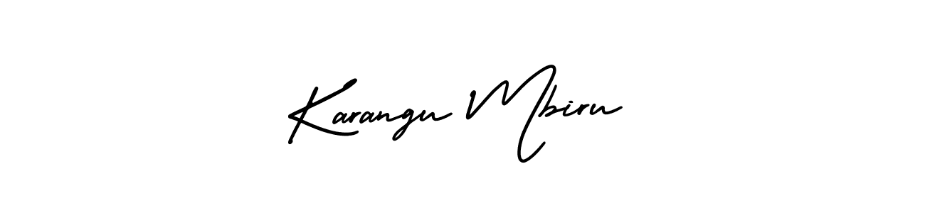 You should practise on your own different ways (AmerikaSignatureDemo-Regular) to write your name (Karangu Mbiru) in signature. don't let someone else do it for you. Karangu Mbiru signature style 3 images and pictures png