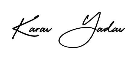 A stylish, flowing autograph style designed for name Karav Yadav using AmerikaSignatureDemo-Regular typography. Perfect for digital creative projects. Karav Yadav signature style 3 images and pictures png