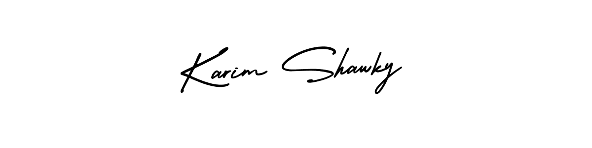 The best way (AmerikaSignatureDemo-Regular) to make a short signature is to pick only two or three words in your name. The name Karim Shawky include a total of six letters. For converting this name. Karim Shawky signature style 3 images and pictures png