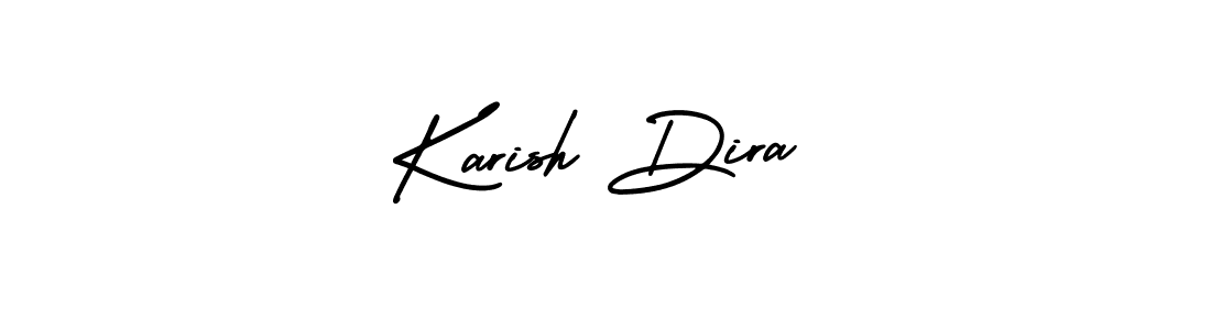 You should practise on your own different ways (AmerikaSignatureDemo-Regular) to write your name (Karish Dira) in signature. don't let someone else do it for you. Karish Dira signature style 3 images and pictures png