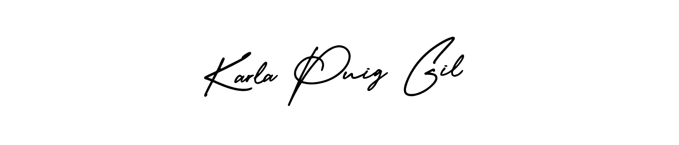 You should practise on your own different ways (AmerikaSignatureDemo-Regular) to write your name (Karla Puig Gil) in signature. don't let someone else do it for you. Karla Puig Gil signature style 3 images and pictures png