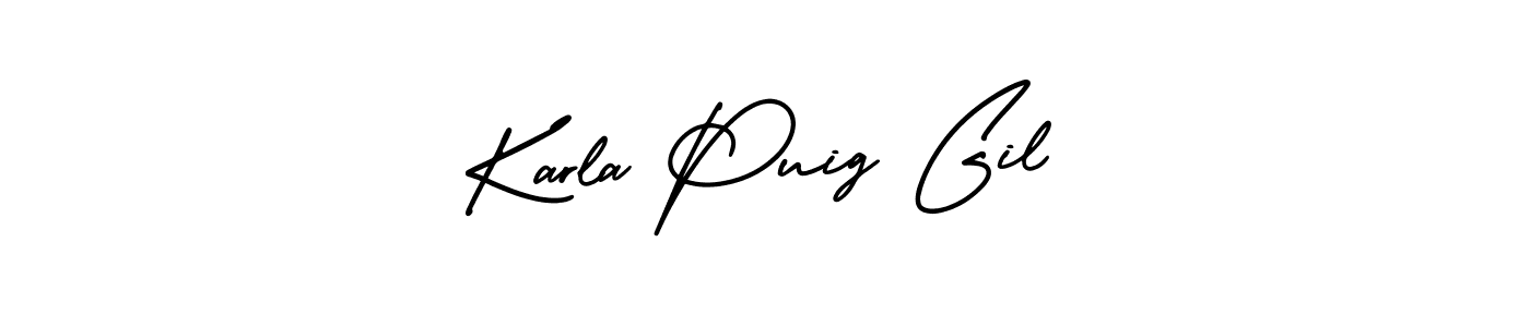 You should practise on your own different ways (AmerikaSignatureDemo-Regular) to write your name (Karla Puig Gil) in signature. don't let someone else do it for you. Karla Puig Gil signature style 3 images and pictures png