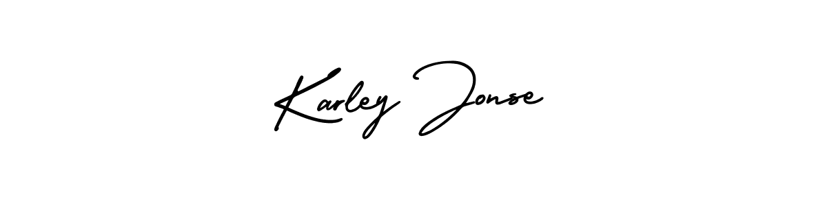 You should practise on your own different ways (AmerikaSignatureDemo-Regular) to write your name (Karley Jonse) in signature. don't let someone else do it for you. Karley Jonse signature style 3 images and pictures png