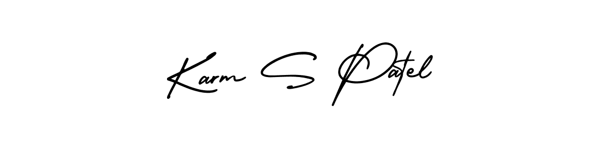 You should practise on your own different ways (AmerikaSignatureDemo-Regular) to write your name (Karm S Patel) in signature. don't let someone else do it for you. Karm S Patel signature style 3 images and pictures png