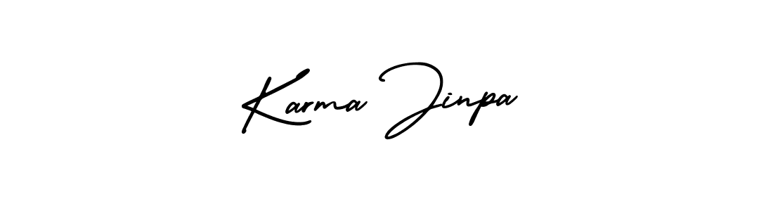 You should practise on your own different ways (AmerikaSignatureDemo-Regular) to write your name (Karma Jinpa) in signature. don't let someone else do it for you. Karma Jinpa signature style 3 images and pictures png