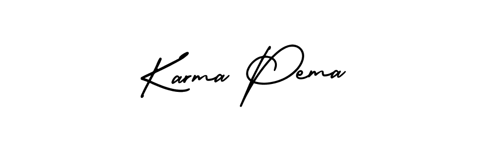 It looks lik you need a new signature style for name Karma Pema. Design unique handwritten (AmerikaSignatureDemo-Regular) signature with our free signature maker in just a few clicks. Karma Pema signature style 3 images and pictures png