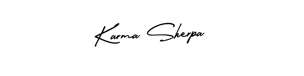 You should practise on your own different ways (AmerikaSignatureDemo-Regular) to write your name (Karma Sherpa) in signature. don't let someone else do it for you. Karma Sherpa signature style 3 images and pictures png