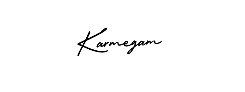 How to make Karmegam name signature. Use AmerikaSignatureDemo-Regular style for creating short signs online. This is the latest handwritten sign. Karmegam signature style 3 images and pictures png