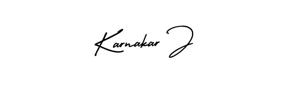 The best way (AmerikaSignatureDemo-Regular) to make a short signature is to pick only two or three words in your name. The name Karnakar J include a total of six letters. For converting this name. Karnakar J signature style 3 images and pictures png