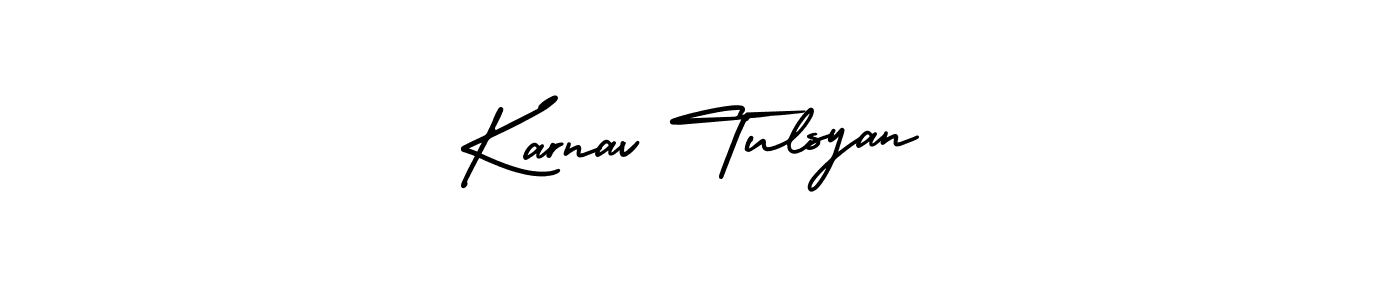 You should practise on your own different ways (AmerikaSignatureDemo-Regular) to write your name (Karnav Tulsyan) in signature. don't let someone else do it for you. Karnav Tulsyan signature style 3 images and pictures png