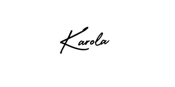 The best way (AmerikaSignatureDemo-Regular) to make a short signature is to pick only two or three words in your name. The name Karola include a total of six letters. For converting this name. Karola signature style 3 images and pictures png
