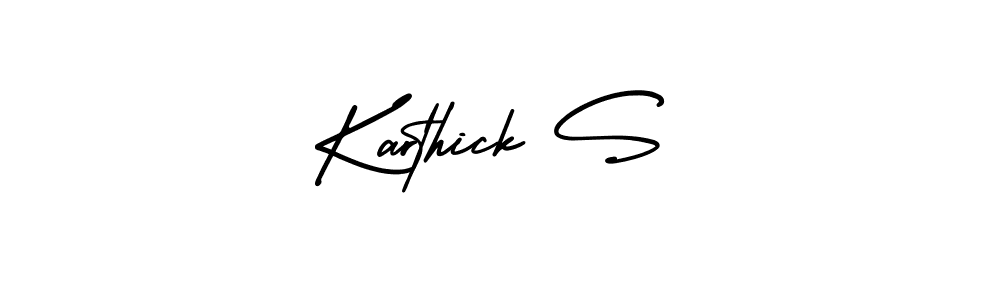 You should practise on your own different ways (AmerikaSignatureDemo-Regular) to write your name (Karthick S) in signature. don't let someone else do it for you. Karthick S signature style 3 images and pictures png