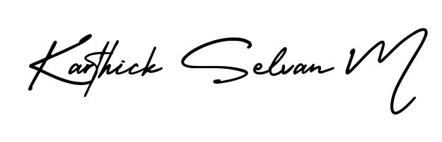 Similarly AmerikaSignatureDemo-Regular is the best handwritten signature design. Signature creator online. You can use it as an online autograph creator for name Karthick Selvan M. Karthick Selvan M signature style 3 images and pictures png