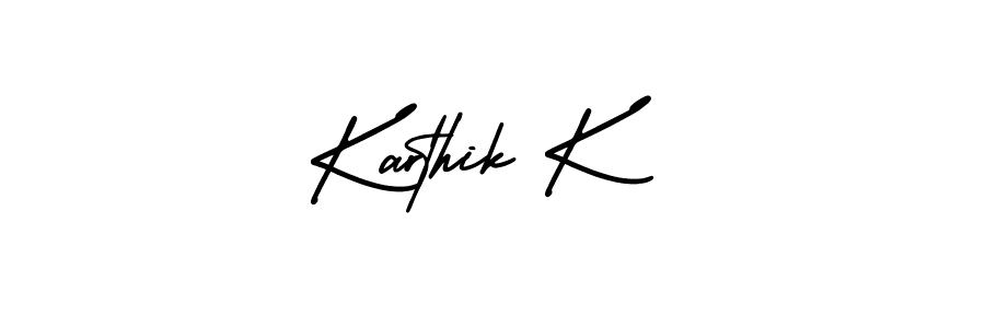 How to make Karthik K name signature. Use AmerikaSignatureDemo-Regular style for creating short signs online. This is the latest handwritten sign. Karthik K signature style 3 images and pictures png