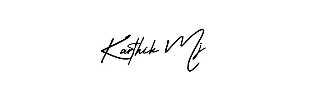 You should practise on your own different ways (AmerikaSignatureDemo-Regular) to write your name (Karthik Mj) in signature. don't let someone else do it for you. Karthik Mj signature style 3 images and pictures png