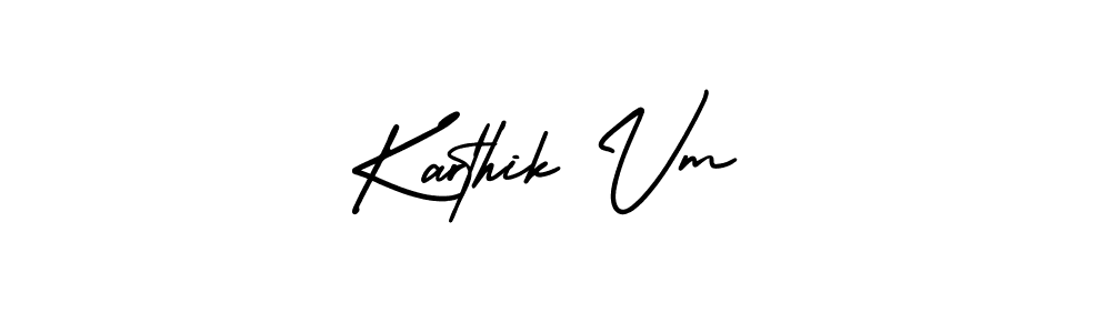 You should practise on your own different ways (AmerikaSignatureDemo-Regular) to write your name (Karthik Vm) in signature. don't let someone else do it for you. Karthik Vm signature style 3 images and pictures png