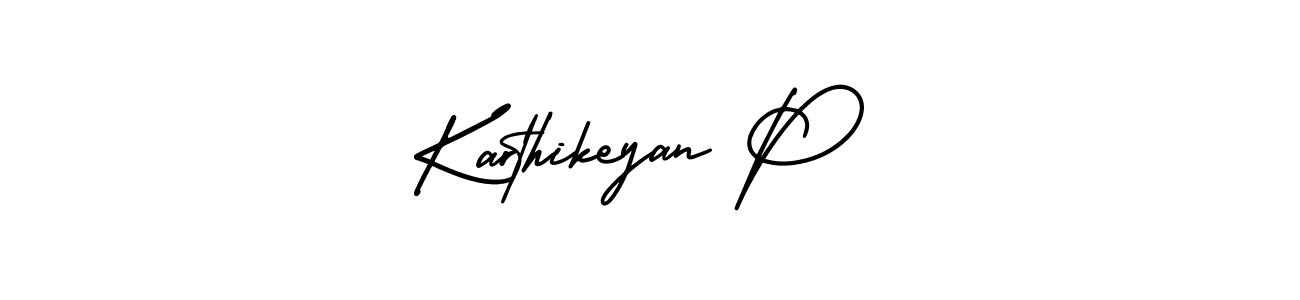 You should practise on your own different ways (AmerikaSignatureDemo-Regular) to write your name (Karthikeyan P) in signature. don't let someone else do it for you. Karthikeyan P signature style 3 images and pictures png