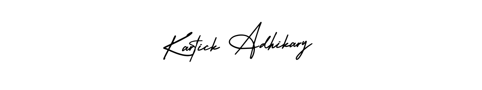 The best way (AmerikaSignatureDemo-Regular) to make a short signature is to pick only two or three words in your name. The name Kartick Adhikary include a total of six letters. For converting this name. Kartick Adhikary signature style 3 images and pictures png