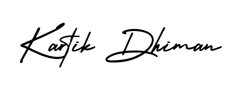 A classic penmanship look for Kartik Dhiman. The AmerikaSignatureDemo-Regular font brings timeless elegance and confidence to every signed document. Kartik Dhiman signature style 3 images and pictures png