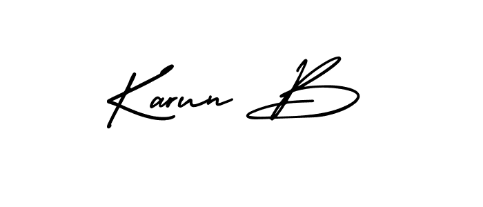 You should practise on your own different ways (AmerikaSignatureDemo-Regular) to write your name (Karun B) in signature. don't let someone else do it for you. Karun B signature style 3 images and pictures png