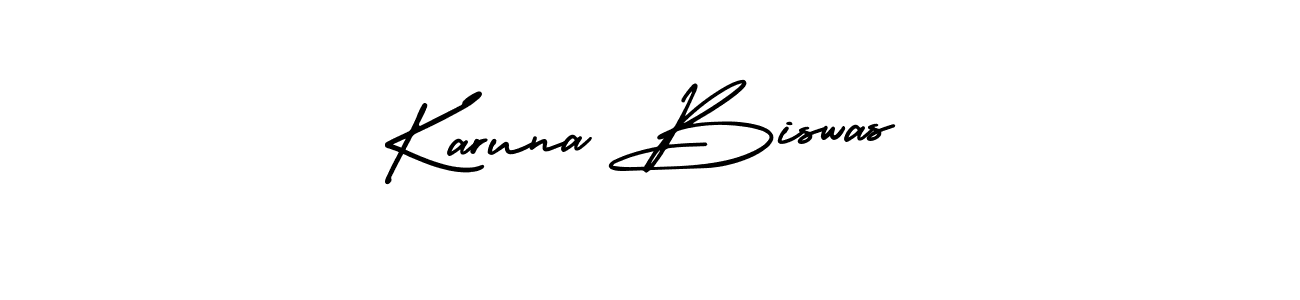 The best way (AmerikaSignatureDemo-Regular) to make a short signature is to pick only two or three words in your name. The name Karuna Biswas include a total of six letters. For converting this name. Karuna Biswas signature style 3 images and pictures png