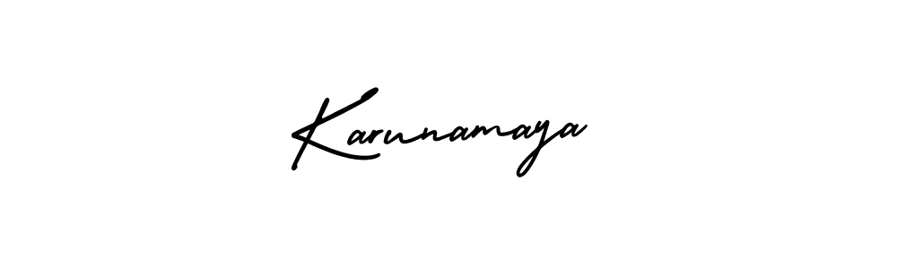AmerikaSignatureDemo-Regular is a professional signature style that is perfect for those who want to add a touch of class to their signature. It is also a great choice for those who want to make their signature more unique. Get Karunamaya name to fancy signature for free. Karunamaya signature style 3 images and pictures png