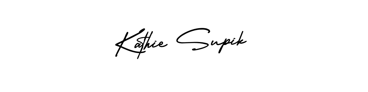 You should practise on your own different ways (AmerikaSignatureDemo-Regular) to write your name (Kathie Supik) in signature. don't let someone else do it for you. Kathie Supik signature style 3 images and pictures png