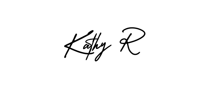 You should practise on your own different ways (AmerikaSignatureDemo-Regular) to write your name (Kathy R) in signature. don't let someone else do it for you. Kathy R signature style 3 images and pictures png